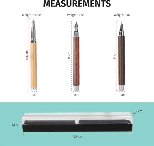 Vista 3 de Pluma estilográfica de bambú de tinta recargable con estuche para caligrafía Opciones personalizadas grabadas con láser Bolígrafo