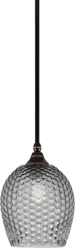 Vista 5 de Toltec Lighting Tallo Colgado Mini colgante, acabado de cobre negro, 3.5" cuadrado humo burbuja vidrio
