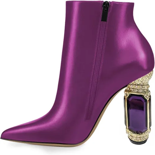 Vista 110 de FSJ Botas de tacón alto con punta puntiaguda para mujer, con tacón alto, con cremallera lateral brillante, estilo casual, para uso diario, zapatos