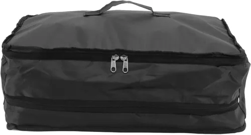 Vista 9 de Bolsa de viaje colgante, organizador de armario portátil, espacio grande, 3 capas de malla, 1 bolsillo con cremallera, tela de lona plegable