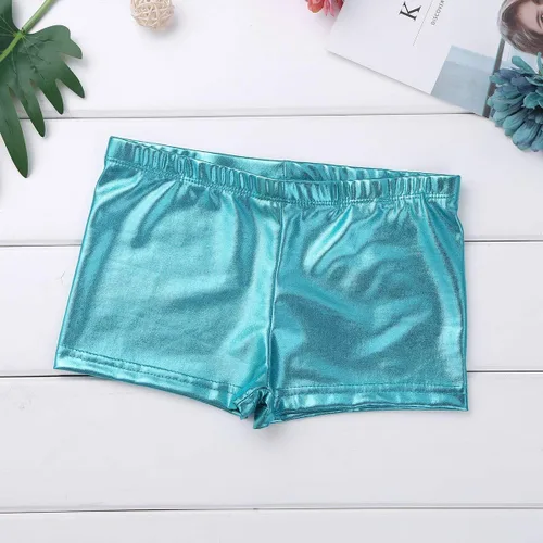 Vista 4 de iiniim Kids Girls - Conjunto de dos piezas de gimnasia, deportes y danza deportiva brillante con pantalones cortos para bailar