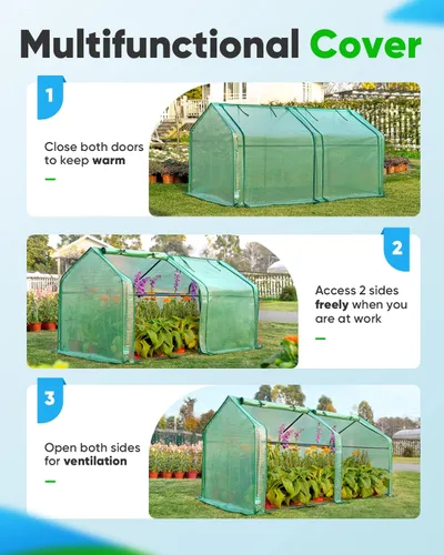 Vista 5 de Quictent Mini invernadero portátil de 71 pulgadas de ancho x 36 pulgadas de profundidad x 36 pulgadas de alto, puertas grandes con cremallera, Verde
