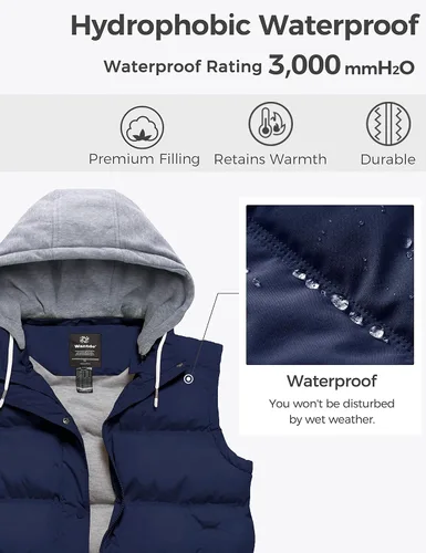 Vista 5 de wantdo Chaleco acolchado para mujer, talla grande, resistente al viento, chaleco de invierno acolchado con capucha desmontable