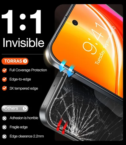 Vista 8 de TORRAS Protector de pantalla de grado militar para Google Pixel 10 Pro XL/Pixel 9 Pro XL, [9H+] vidrio templado de cobertura completa, 6.8'', fácil