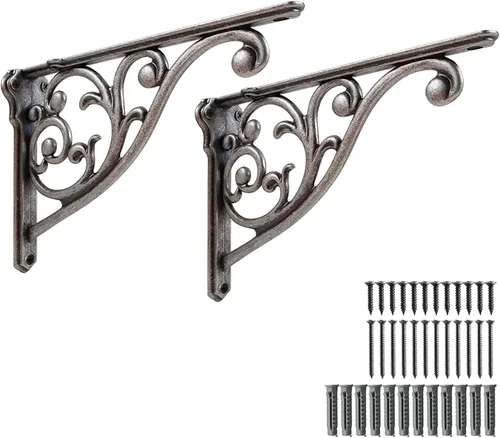 Vista 78 de Soportes de estante de 4 pulgadas, paquete de 4 soportes de pared de latón antiguo de alta resistencia, estantes decorativos de cocina victoriana