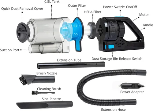 Vista 2 de Neiko Aspiradora portátil para automóvil en seco y húmedo, alta potencia, pequeña aspiradora para detalles de vehículos, potencia de 12 V CC, mejor