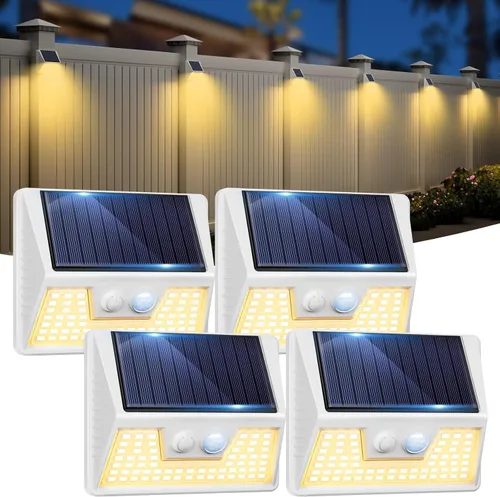 Vista 8 de vighep Paquete de 12 luces solares de movimiento para exteriores, luces impermeables para valla al aire libre, luces LED de pared blancas cálidas