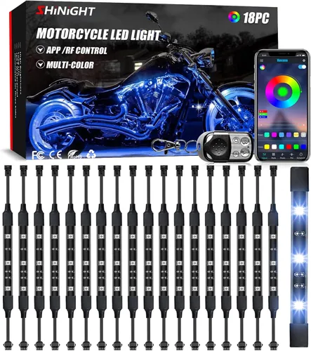 Vista 9 de SHINIGHT - Kit de luces LED para motocicleta, 10 unidades, control de aplicación multicolor IP67