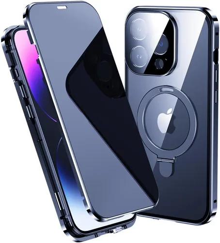 Vista 13 de Funda antiespía para iPhone 14 Plus, soporte de anillo magnético compatible con Magsafe carga inalámbrica, pantalla de privacidad, protector