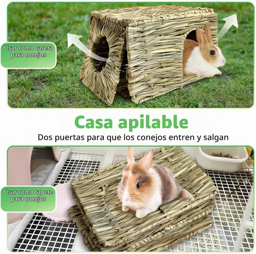 Vista 4 de Tfwadmx Rabbit Grass House - Cama de heno tejida a mano natural de hierba marina, juguete de cabaña escondida para conejito, hámster, conejillo