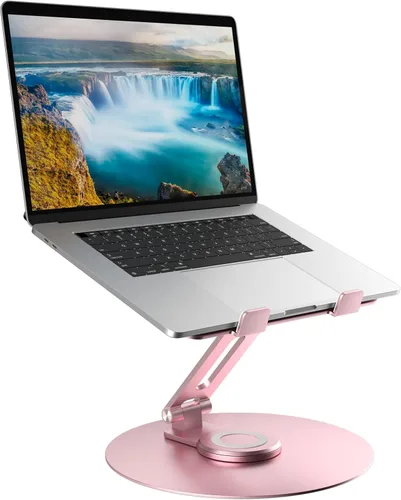 Vista 11 de Soporte giratorio para computadora portátil para escritorio, soporte de computadora de aluminio de altura ajustable con base giratoria de 360