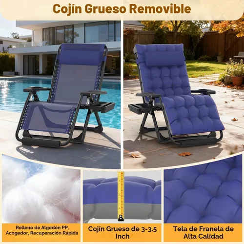 Vista 9 de Slendor Sillas de gravedad cero de gran tamaño XXL, silla reclinable Azul