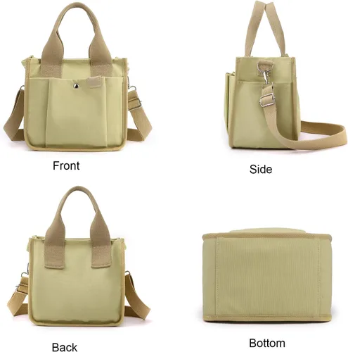 Vista 3 de Pequeña bolsa de lona con bolsillos para mujer, lindo mini bolso cruzado de hombro, bolso casual tipo bolso de mensajero