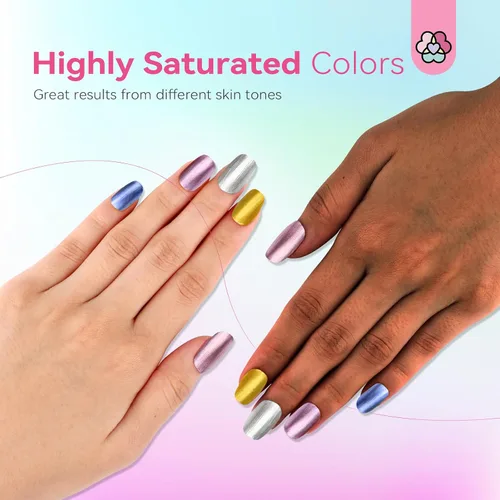Vista 7 de SAVILAND Esmalte de uñas metálico con base y capa superior: Juego de esmalte de uñas cromado de 12+2 colores, con brillo espejo, holográfico, Cromo