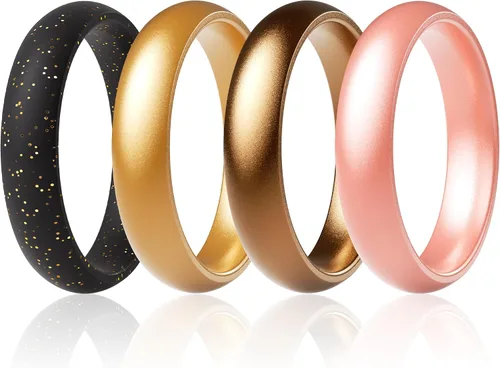 Vista 8 de ThunderFit Anillos de aniversario de silicona para mujer, 5.5 mm de ancho, 2 mm de grosor, bandas de goma de boda, paquete múltiple variado 1-12