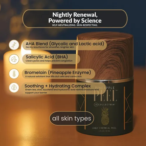 Vista 4 de Piel de piña – Suero exfoliante nocturno sin enjuague con ácido glicólico, retinol y ácido salicílico – AHA BHA Chemical Peel para acné, manchas