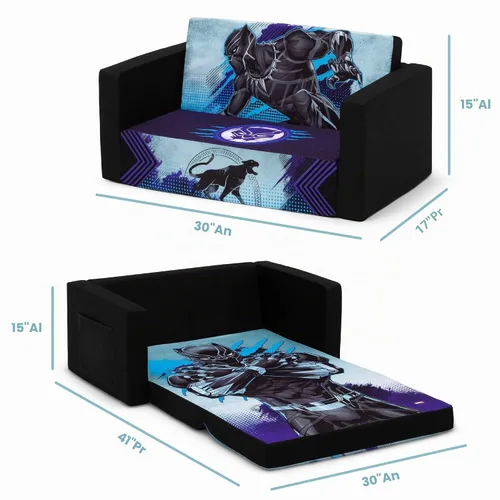 Vista 3 de Delta Children Marvel Black Panther Cozee - Sofá abatible con espuma viscoelástica, sofá convertible 2 en 1 a tumbona, color negro