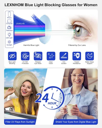 Vista 4 de Blue Light Glasses for Woman, Blue Light Blocking Lightweight Round Eyeglasses for Computer TV Gaming Phone Screen,Eye Strain