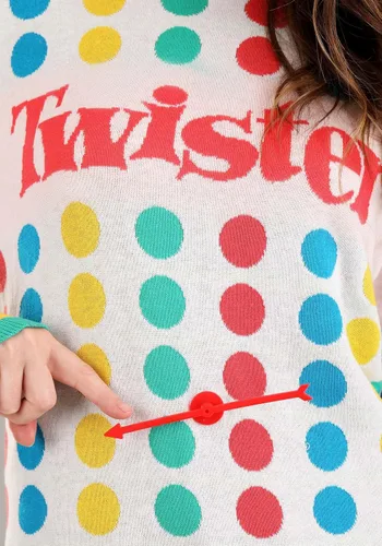 Vista 7 de Hasbro Games Twister Ugly Sweater for Adults, Board Game Knitted Crewneck Sweatshirt with Functioning Spinner