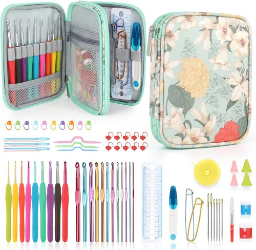 Vista 11 de Katech Juego de 85 ganchos de ganchillo, kit de ganchos de ganchillo con estuche de almacenamiento, agujas de tejer ergonómicas, kits de hilo