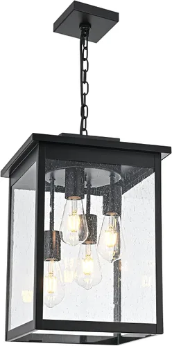Vista 16 de TODOLUZ Lámpara colgante grande de 3 luces para exteriores, iluminación de porche colgante exterior con vidrio martillado, cadena larga ajustable