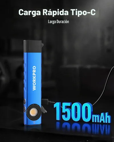 Vista 4 de WORKPRO linterna recargable de trabajo, linterna de bolsillo plana de 600 lúmenes con luz UV, base magnética y clip, linterna LED EDC delgada