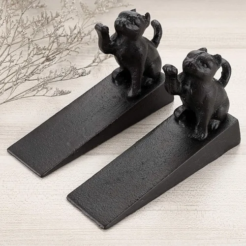 Vista 6 de Sumnacon 2 paradas de hierro fundido para puerta de gato, resistentes topes rústicos para puerta que evitan perforar agujeros, cuñas de puerta