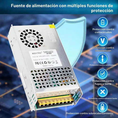 Vista 6 de Fuente de alimentación conmutada de 48V 12.5A 600W DC, conmutación regulada universal AC110V/220V (SMPS), fuente de alimentación de 48 voltios