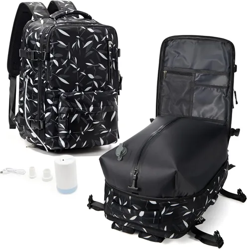 Vista 54 de WONHOX - Mochila grande, aprobada para vuelo, unisex, para viajes, trabajo, negocios o laptop, a1-Negro, Medium