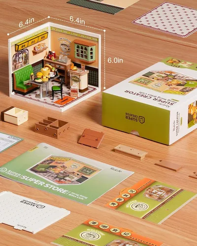 Vista 4 de Rolife Super Creator Series, kit de casa de muñecas DIY Mini Hong Kong Bites Café, construye escenario para figuras de acción coleccionables
