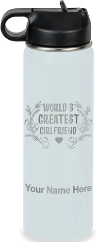 Vista 36 de LaserGram Botella de agua personalizada, World's Greatest Girlfriend, acero inoxidable de doble pared aislada al vacío con popote superior, regalo