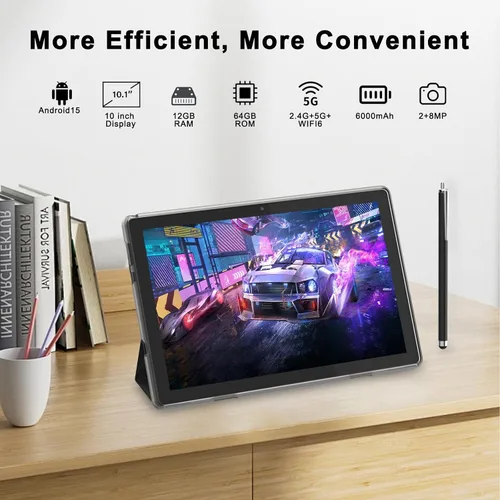 Vista 5 de HOTTABLET 10" Tableta Android 15 de 12 (4+8Expand) GB RAM+64GB ROM, cámara dual de 2+8MP, batería de 6000mAh (Tableta+estuche+lápiz capacitivo)