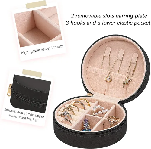 Vista 4 de Soddeph Joyero de viaje, mini organizador portátil con cremallera, cajas de almacenamiento pequeñas de piel sintética para anillos, aretes