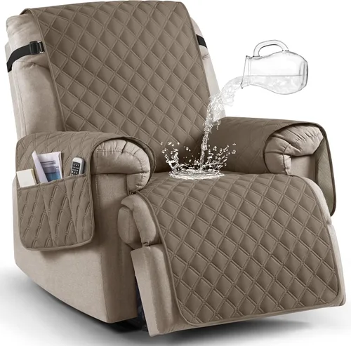 Vista 28 de Ruaozz Funda para Silla Reclinable 100% Impermeable Antideslizante Funda Reclinable para Silla Reclinable Funda de Asiento de Silla Lavable con Beige