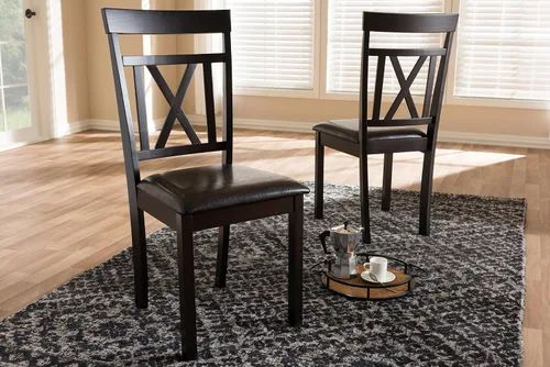 Vista 5 de Baxton Studio Rosie Silla de comedor y silla de comedor tapizada de piel sintética marrón oscuro