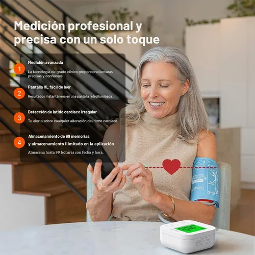 Vista 2 de iHealth Track Smart Monitor de presión arterial de brazo superior con manguito de amplio rango que se adapta a brazos de adulto estándar a grandes