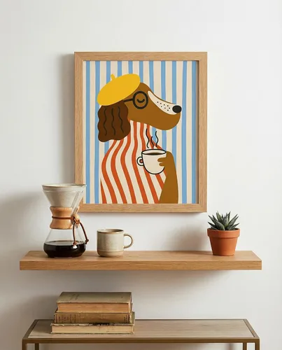Vista 2 de Funky Dog - Póster de cocina moderna de mediados de siglo, diseño de The Morning Brew Coffee Bar, 8 x 10 pulgadas, sin marco, moderno, arte