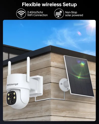 Vista 4 de 3MP F1.0 Apertura Visión Nocturna a Todo Color 2-Cámara Kit 5G/2.4G WiFi Cámaras PTZ de Seguridad para el Hogar con Panel Solar, Sistema