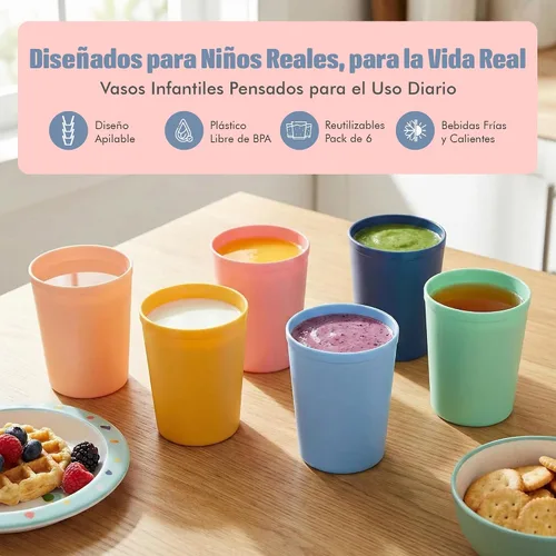 Vista 2 de MASTERCOOK 6 Piezas de Tazas Pequeñas Reutilizables – 8 oz Vasos Irrompibles para Beber – Tazas para Niños Pequeños para Agua, Jugo, Leche – Vasos
