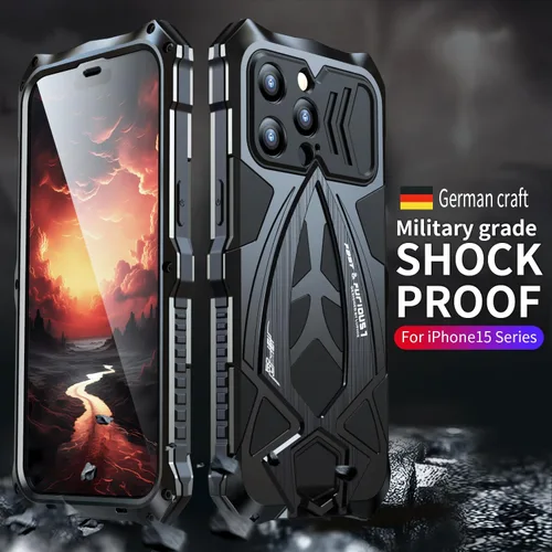 Vista 4 de Lunivop Funda para iPhone 15 Pro Max, protección resistente, tornillo resistente, cuerpo completo, de grado militar, de goma de parachoques de metal