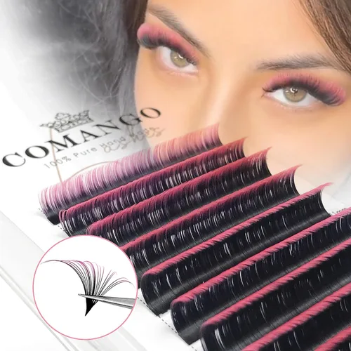 Vista 27 de CoMango Easy Fan - Extensiones de pestañas rizadas C/D de 0.05/0.003 in, pestañas de volumen que florecen automáticamente, color negro mate 2D-20D