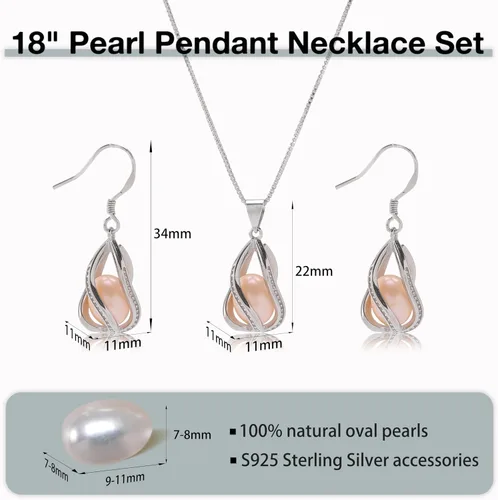Vista 3 de Conjuntos de joyas de perlas de agua dulce 100% naturales para mujeres pendientes de moda y joyería colgante