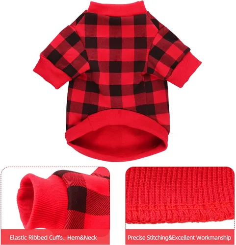 Vista 5 de Suéter de forro polar para perros pequeños con patrón de cuadros búfalo, ropa para perros suave y engrosada, ropa cálida para cachorros, suéter