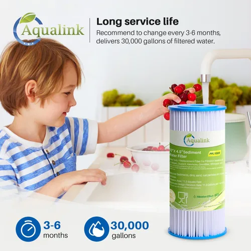 Vista 6 de AQUALINK PPL10BB - Filtro de sedimento plisado para toda la casa de 10 x 4.5 pulgadas para agua de pozo, cartucho de repuesto para GE FXHSC