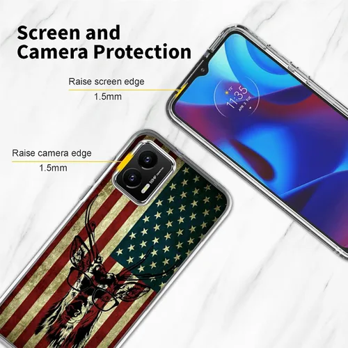 Vista 5 de Funda transparente para Motorola Moto G 5G 2023 con patrón de ciervo de bandera estadounidense para mujeres y hombres, doble capa híbrida de TPU