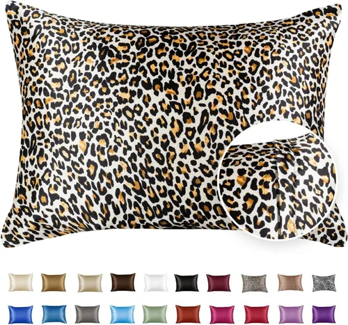 Vista 56 de ShopBedding - Lujosa funda de almohada de satén para el cabello, 2 unidades, satinada, estándar, con cremallera, estampado de cebra marrón