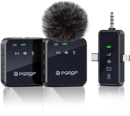 Vista 9 de PQRQP Micrófono Lavalier inalámbrico profesional 3 en 1 para iPhone/Android/cámara, micrófonos inalámbricos, mini micrófono, calidad de sonido