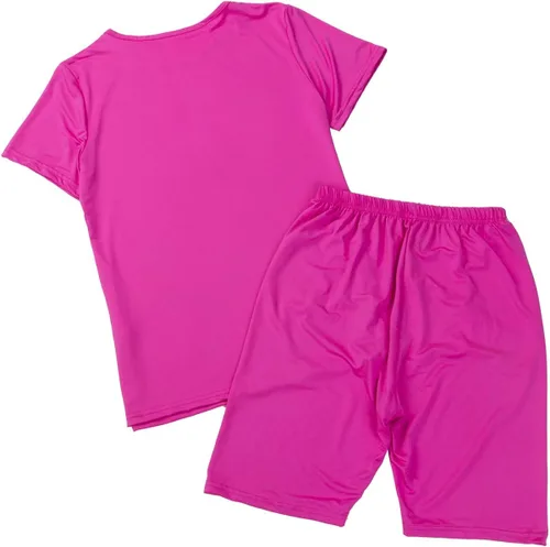 Vista 3 de Camiseta de manga corta para mujer, 2 piezas, para yoga, gimnasio, ciclismo, entrenamiento, cintura alta, pantalones cortos de chándal