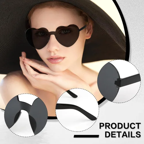 Vista 11 de Lentes de sol con forma de corazón, 2 pares de lentes de sol en forma de corazón, gafas de sol rave para mujeres, regalos de fiesta
