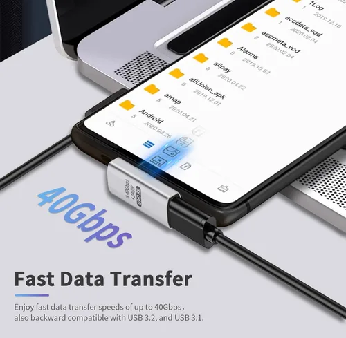 Vista 4 de Duttek Adaptador USB C de 90 grados, adaptador USB C de ángulo recto macho a hembra, transferencia de datos de 40 Gbps, video de 8K a 60 Hz